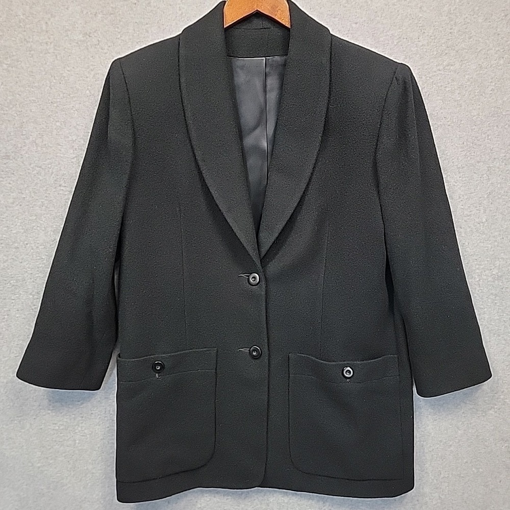 NORDSTROM Gallery 100%‎ Camel Hair Women's Sz XS Black Car Coat Jacket Blazer